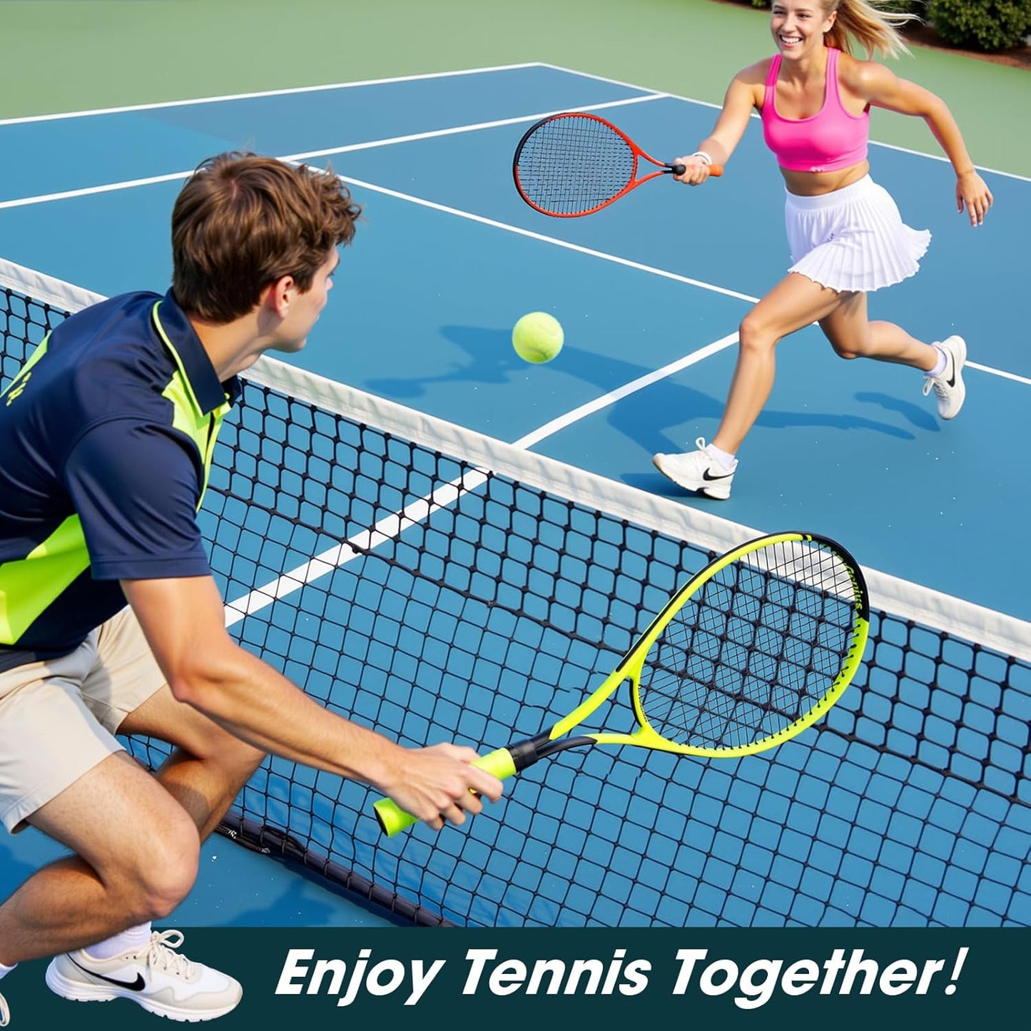Neon Tennis Rackets 2 Pack for Adults- 27" Lightweight Aluminum Tennis Racquet Set with 3 Balls & Bag- Vibrant High-Visibility Matte Finish for Men Women Beginners
