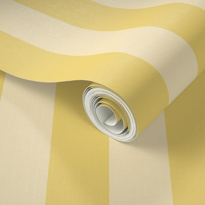 Yellow Stripes Peel and Stick Wallpaper | Roll 24" x 36" | Wide Stripe Pastel Bright Bold Dramatic | Self-adhesive, removable and renter-friendly