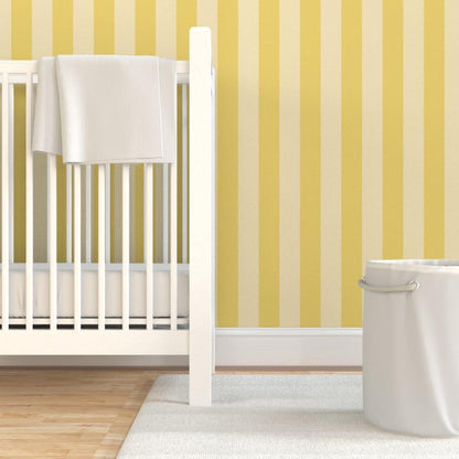 Yellow Stripes Peel and Stick Wallpaper | Roll 24" x 36" | Wide Stripe Pastel Bright Bold Dramatic | Self-adhesive, removable and renter-friendly