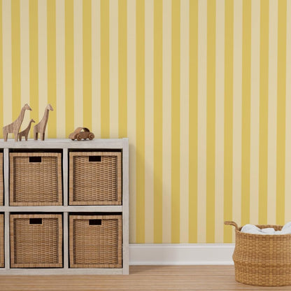 Yellow Stripes Peel and Stick Wallpaper | Roll 24" x 36" | Wide Stripe Pastel Bright Bold Dramatic | Self-adhesive, removable and renter-friendly