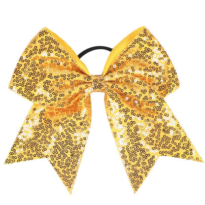 7 Inch Sequin Yellow Cheer Bow Elastic Hair Tie, Large Glitter Hair Bow Ribbon Scrunchies, Cheerleading Ponytail Holders Hair Accessories Gift for Teen Girls Sports Women (Gold Yellow)