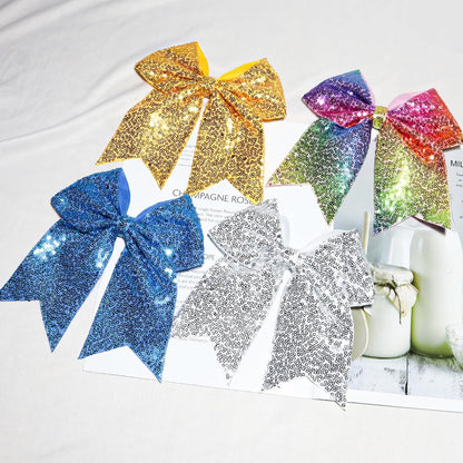 7 Inch Sequin Yellow Cheer Bow Elastic Hair Tie, Large Glitter Hair Bow Ribbon Scrunchies, Cheerleading Ponytail Holders Hair Accessories Gift for Teen Girls Sports Women (Gold Yellow)