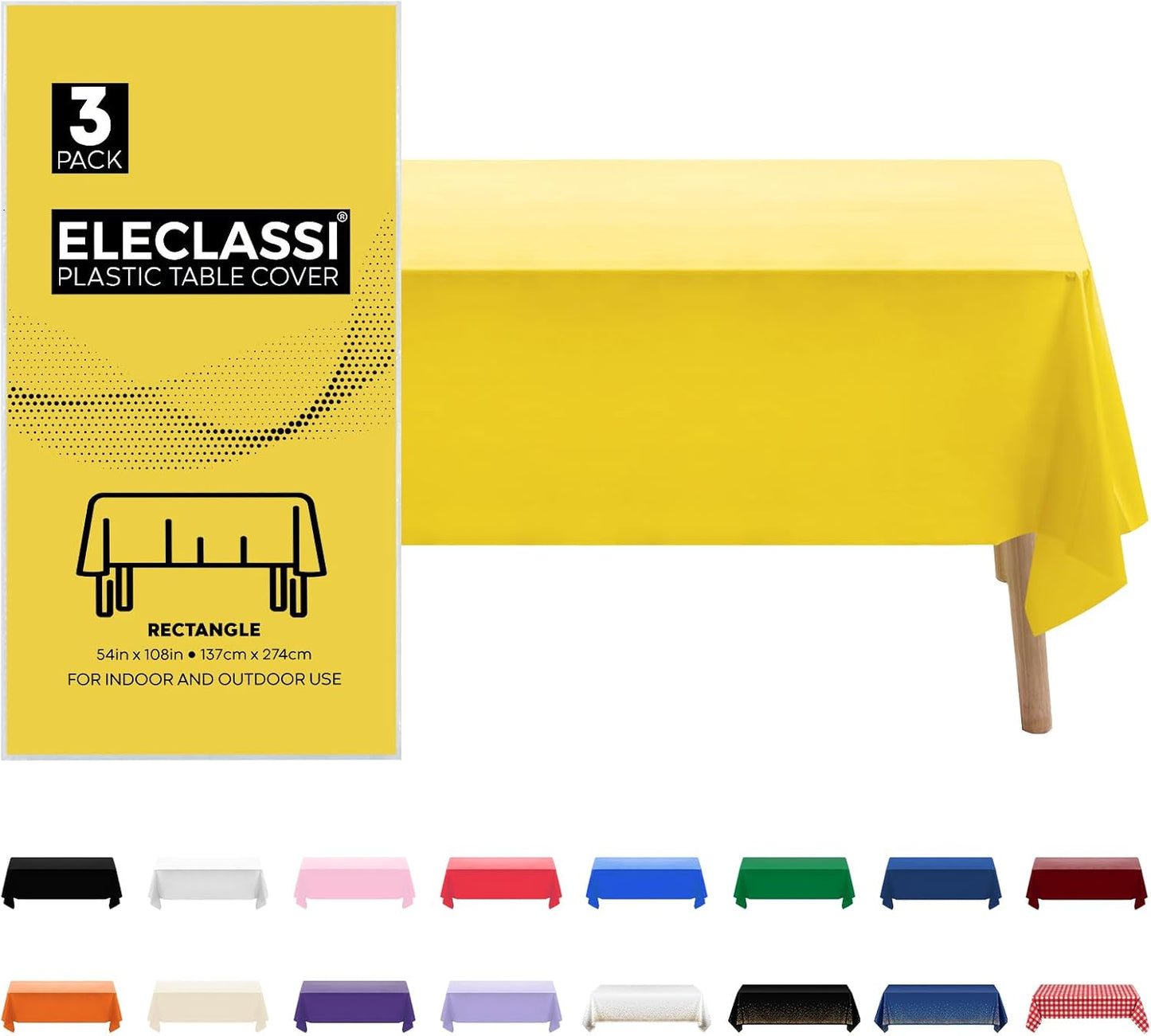 3 Pack Premium Yellow Plastic Table Cloth Disposable Tablecloth 54 x 108 in - Waterproof Plastic Tablecloths for Rectangle Tables Up to 8 Ft - Party Table Cloths Disposable