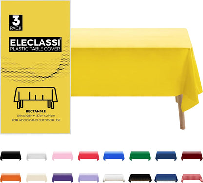 3 Pack Premium Yellow Plastic Table Cloth Disposable Tablecloth 54 x 108 in - Waterproof Plastic Tablecloths for Rectangle Tables Up to 8 Ft - Party Table Cloths Disposable