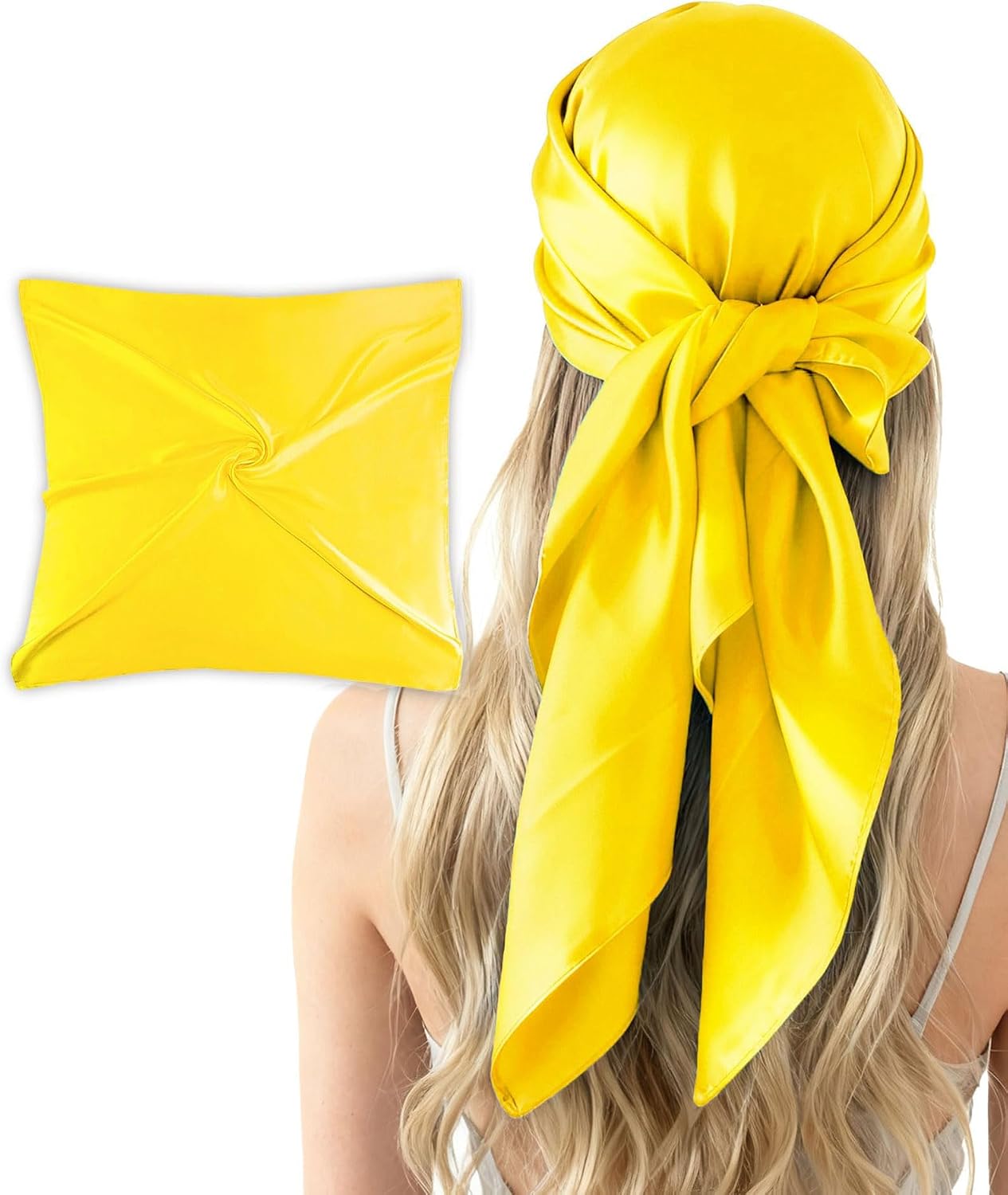 Women 35“ Large Satin Scarf Solid Color Silk Feel Square Wraps Big Hair Bandanas 90cm Headscarf Necktie