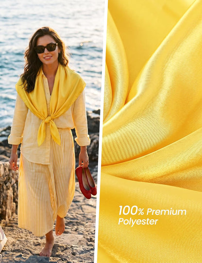 Women 35“ Large Satin Scarf Solid Color Silk Feel Square Wraps Big Hair Bandanas 90cm Headscarf Necktie