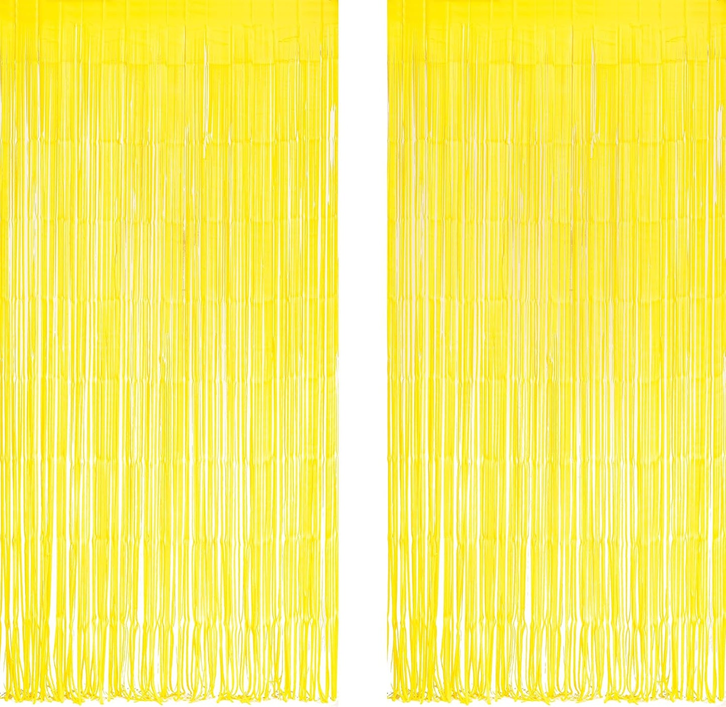 Yellow Streamers Party Backdrop - Foil Fringe for Pineapple/Lemon/Truck/Race Birthdays Party Decoration - 3.2ft X 8.2ft - 2 Packs