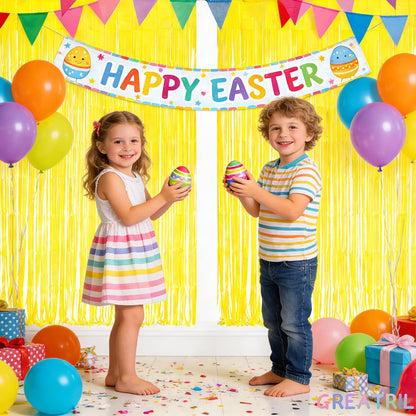 Yellow Streamers Party Backdrop - Foil Fringe for Pineapple/Lemon/Truck/Race Birthdays Party Decoration - 3.2ft X 8.2ft - 2 Packs