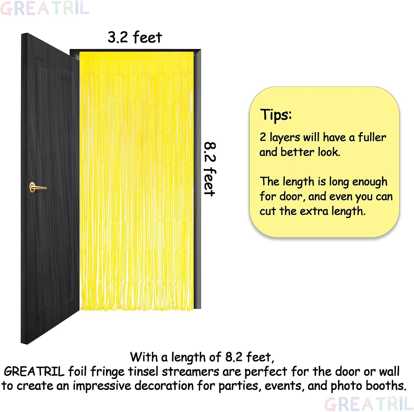 Yellow Streamers Party Backdrop - Foil Fringe for Pineapple/Lemon/Truck/Race Birthdays Party Decoration - 3.2ft X 8.2ft - 2 Packs