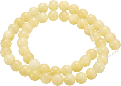 50pcs Natural Stone Beads 6mm Yellow Jade Round Gemstone Stone Loose Beading Real Genuine Smooth Balls Bead for Jewelry Making Bracelets Necklace Earrings DIY