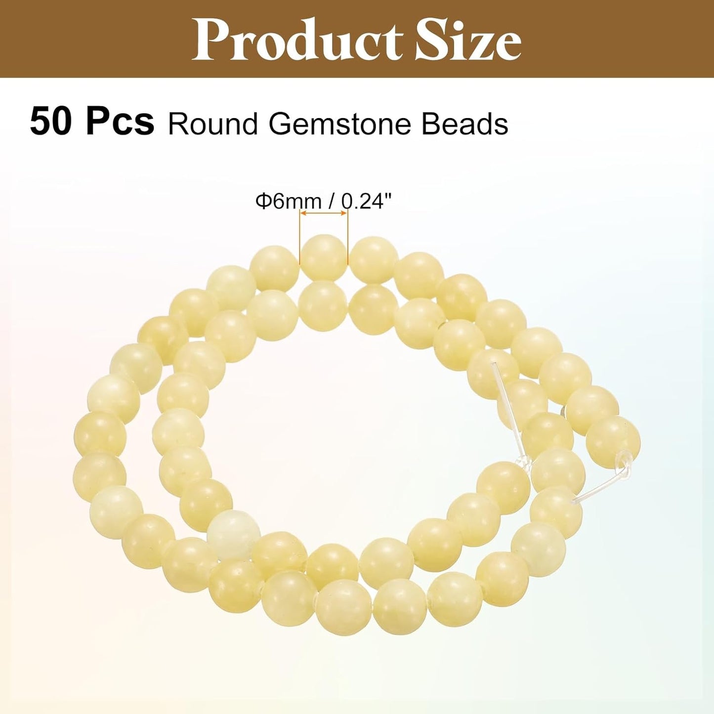50pcs Natural Stone Beads 6mm Yellow Jade Round Gemstone Stone Loose Beading Real Genuine Smooth Balls Bead for Jewelry Making Bracelets Necklace Earrings DIY