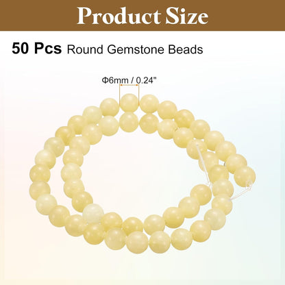 50pcs Natural Stone Beads 6mm Yellow Jade Round Gemstone Stone Loose Beading Real Genuine Smooth Balls Bead for Jewelry Making Bracelets Necklace Earrings DIY