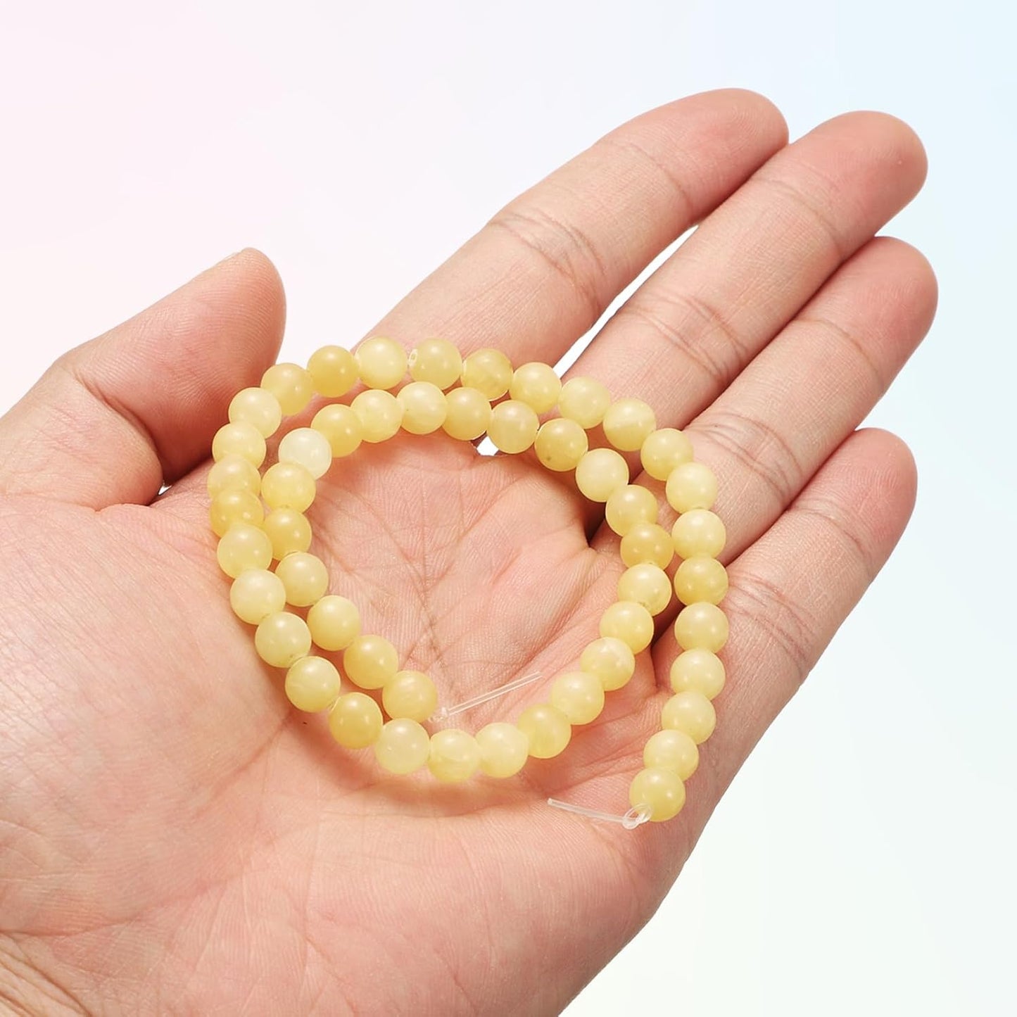 50pcs Natural Stone Beads 6mm Yellow Jade Round Gemstone Stone Loose Beading Real Genuine Smooth Balls Bead for Jewelry Making Bracelets Necklace Earrings DIY