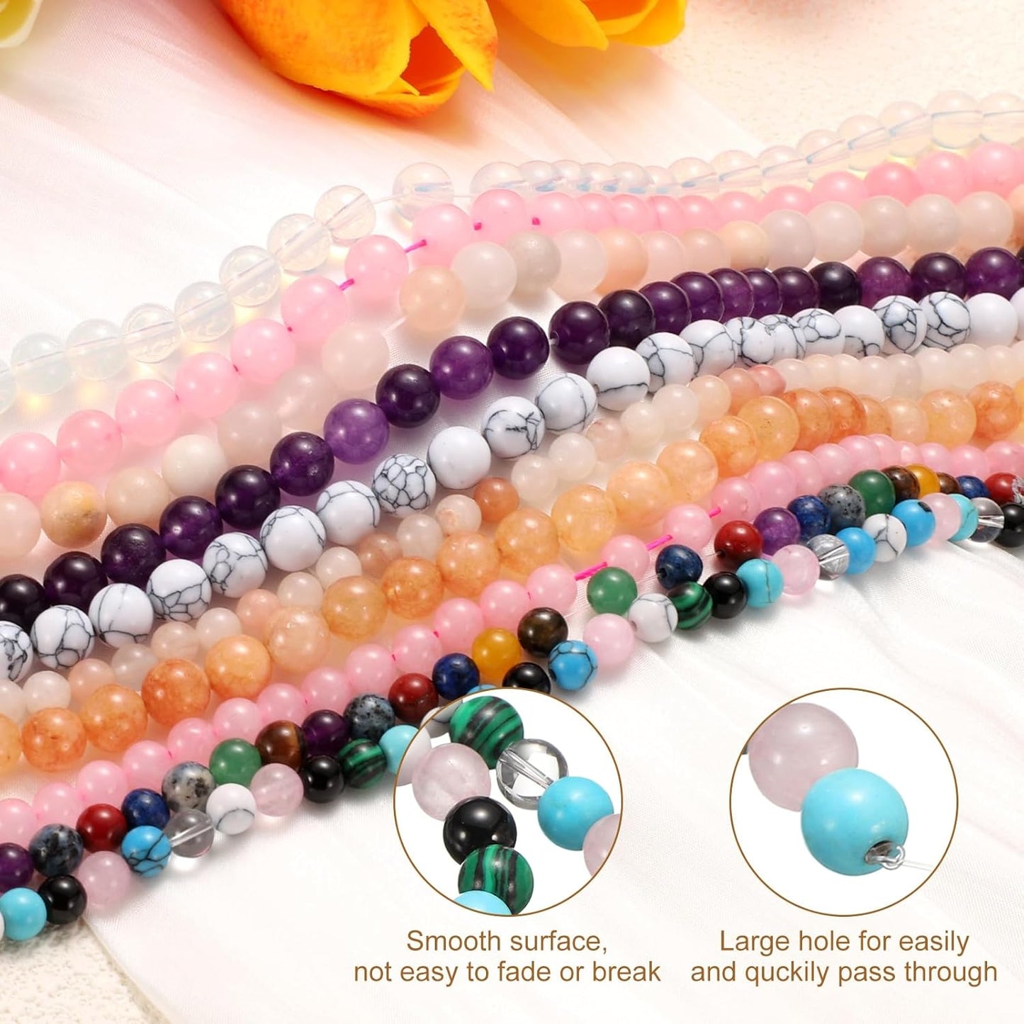50pcs Natural Stone Beads 6mm Yellow Jade Round Gemstone Stone Loose Beading Real Genuine Smooth Balls Bead for Jewelry Making Bracelets Necklace Earrings DIY
