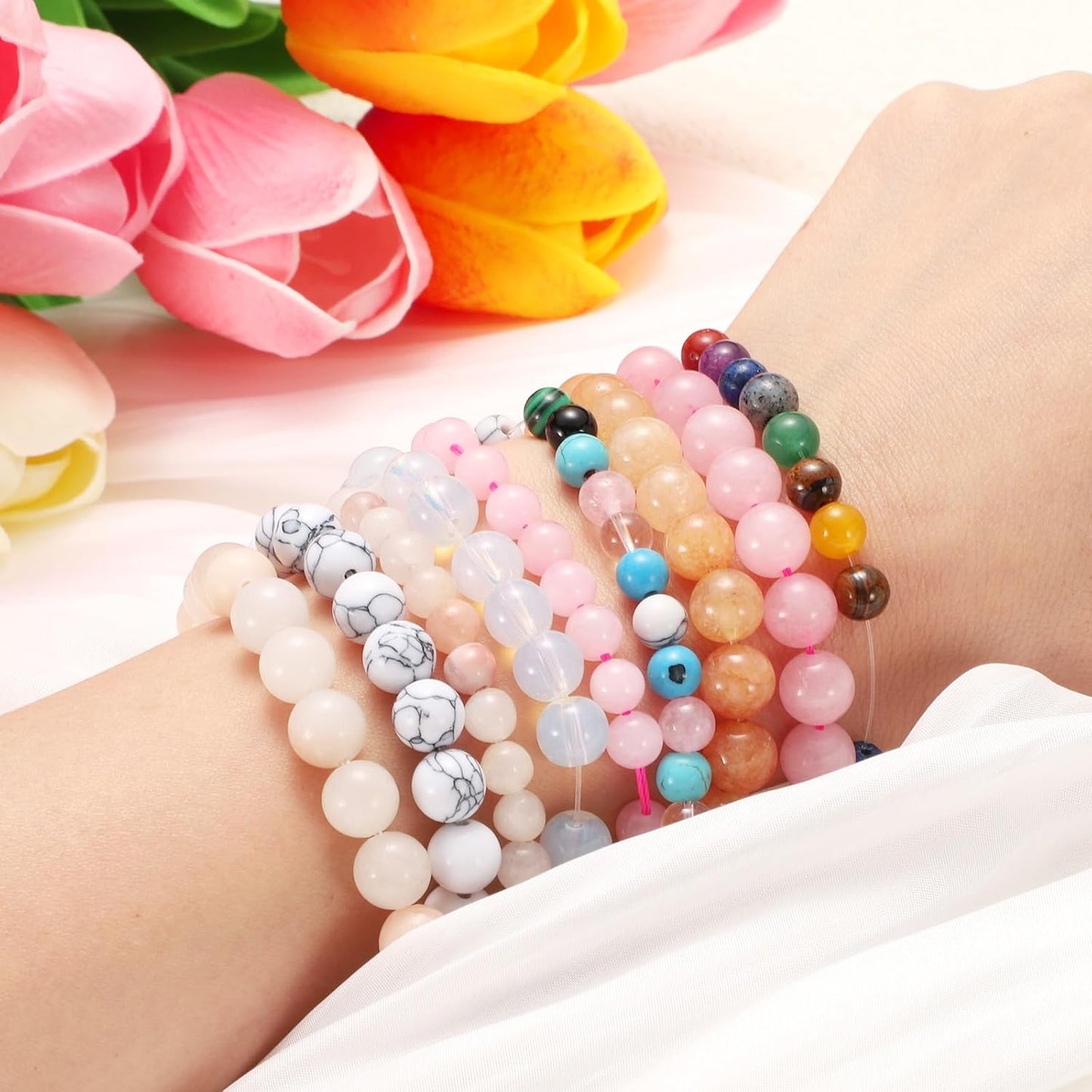 50pcs Natural Stone Beads 6mm Yellow Jade Round Gemstone Stone Loose Beading Real Genuine Smooth Balls Bead for Jewelry Making Bracelets Necklace Earrings DIY