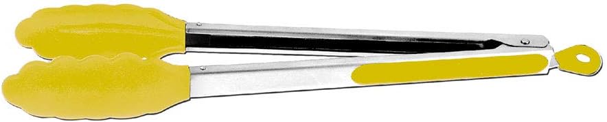 Dynamic 12" Locking Tongs With Silicone Heads, Yellow