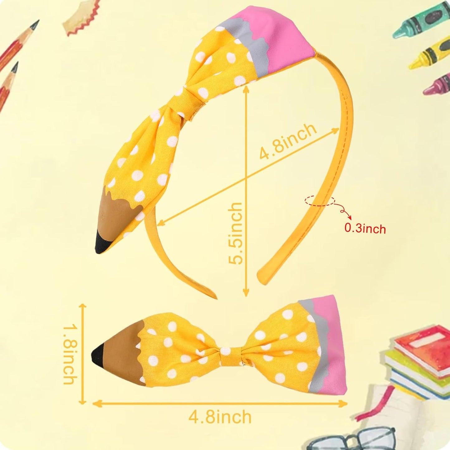 Cute Yellow Pencil Bow Headband for Girls Hair Accessories Outfit