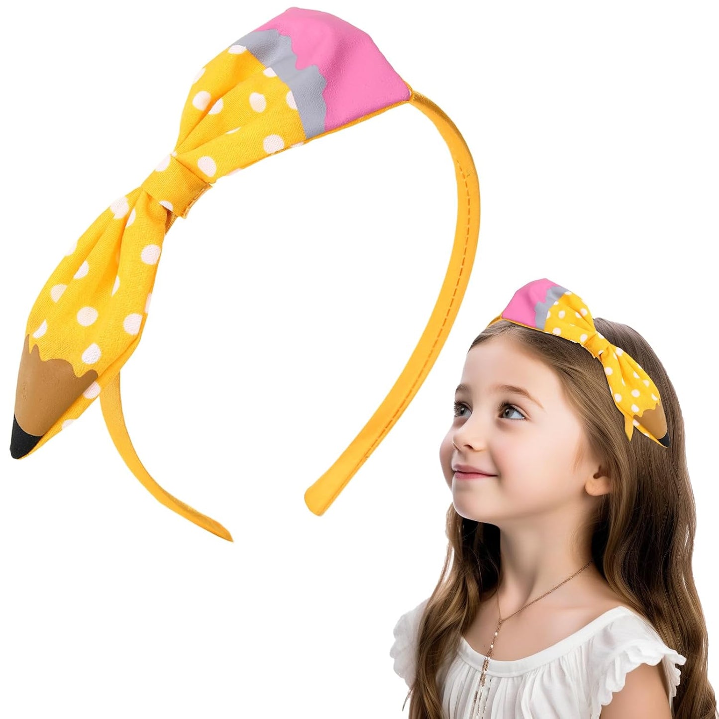 Cute Yellow Pencil Bow Headband for Girls Hair Accessories Outfit