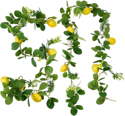 2Pcs 63.8 inch Artificial Lemon Garland Lemon Wreath Decor Lemons Wedding Garland, Yellow Lemons Vines Garlands for Door Garlands Wreath for Kitchen Party Table Wedding Decor Wall