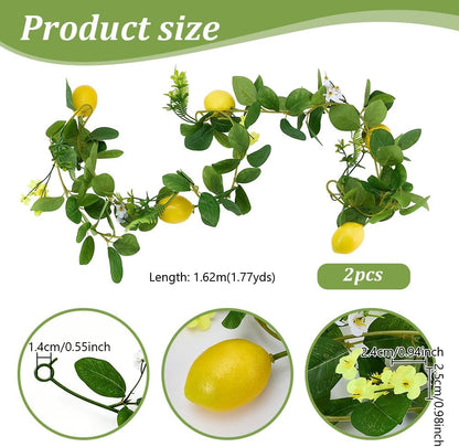 2Pcs 63.8 inch Artificial Lemon Garland Lemon Wreath Decor Lemons Wedding Garland, Yellow Lemons Vines Garlands for Door Garlands Wreath for Kitchen Party Table Wedding Decor Wall