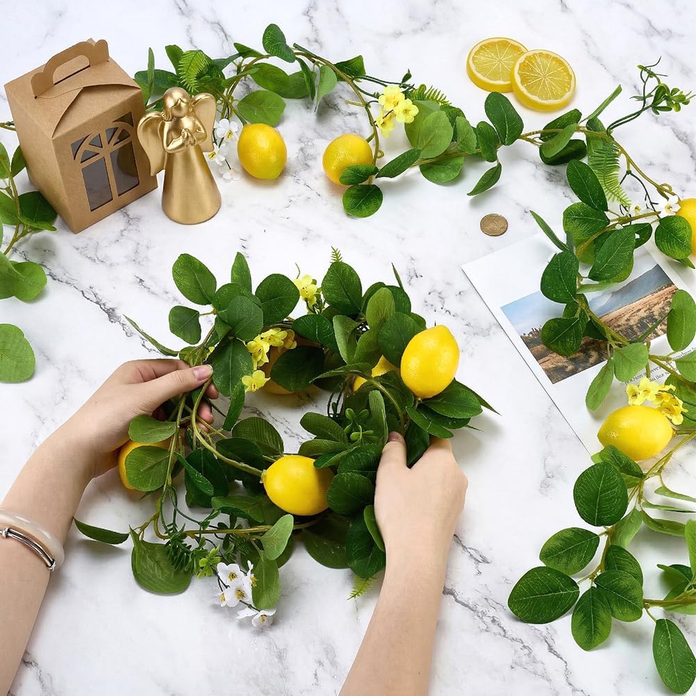 2Pcs 63.8 inch Artificial Lemon Garland Lemon Wreath Decor Lemons Wedding Garland, Yellow Lemons Vines Garlands for Door Garlands Wreath for Kitchen Party Table Wedding Decor Wall
