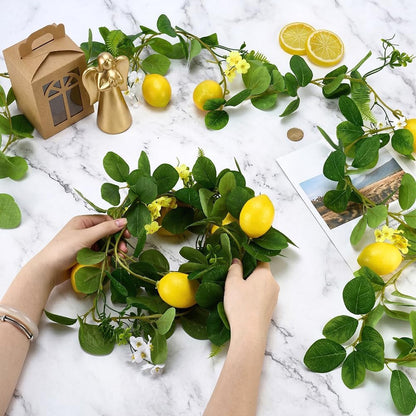 2Pcs 63.8 inch Artificial Lemon Garland Lemon Wreath Decor Lemons Wedding Garland, Yellow Lemons Vines Garlands for Door Garlands Wreath for Kitchen Party Table Wedding Decor Wall