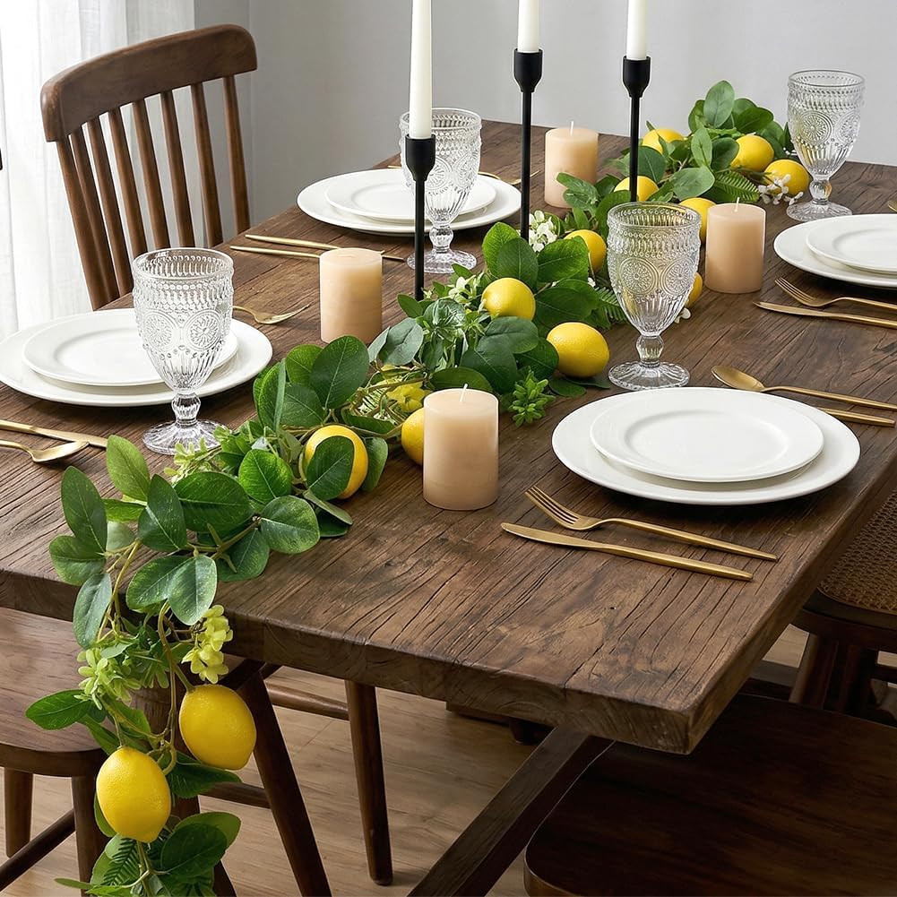 2Pcs 63.8 inch Artificial Lemon Garland Lemon Wreath Decor Lemons Wedding Garland, Yellow Lemons Vines Garlands for Door Garlands Wreath for Kitchen Party Table Wedding Decor Wall