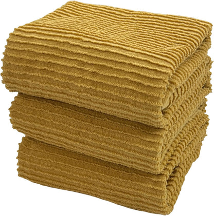 Mustard Yellow Ribbed Kitchen Dish Towels: 100% Cotton Cloth Soft Cleaning Drying Absorbent Terry Loop, Set of 3 Multipurpose for Everyday Use