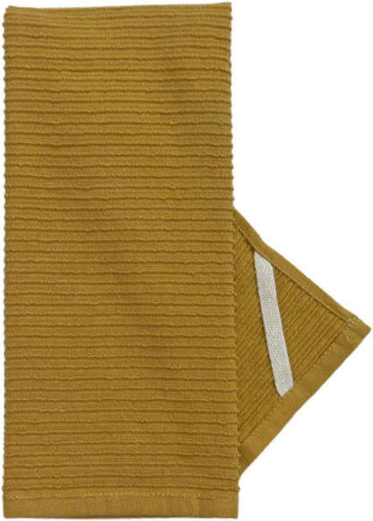 Mustard Yellow Ribbed Kitchen Dish Towels: 100% Cotton Cloth Soft Cleaning Drying Absorbent Terry Loop, Set of 3 Multipurpose for Everyday Use
