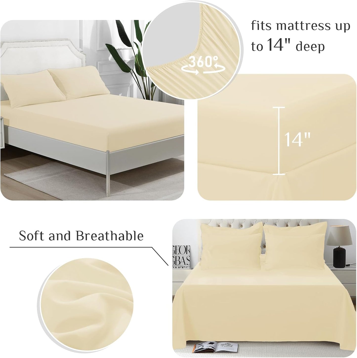 Queen Comforter Set, Ultra-Soft Bed in a Bag Queen Size 7 Pieces, Oeko-TEX Certified Bedding Set with Down Alternative Comforter, Sheets, Pillowcases & Shams, Light Yellow