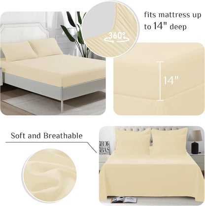 Queen Comforter Set, Ultra-Soft Bed in a Bag Queen Size 7 Pieces, Oeko-TEX Certified Bedding Set with Down Alternative Comforter, Sheets, Pillowcases & Shams, Light Yellow