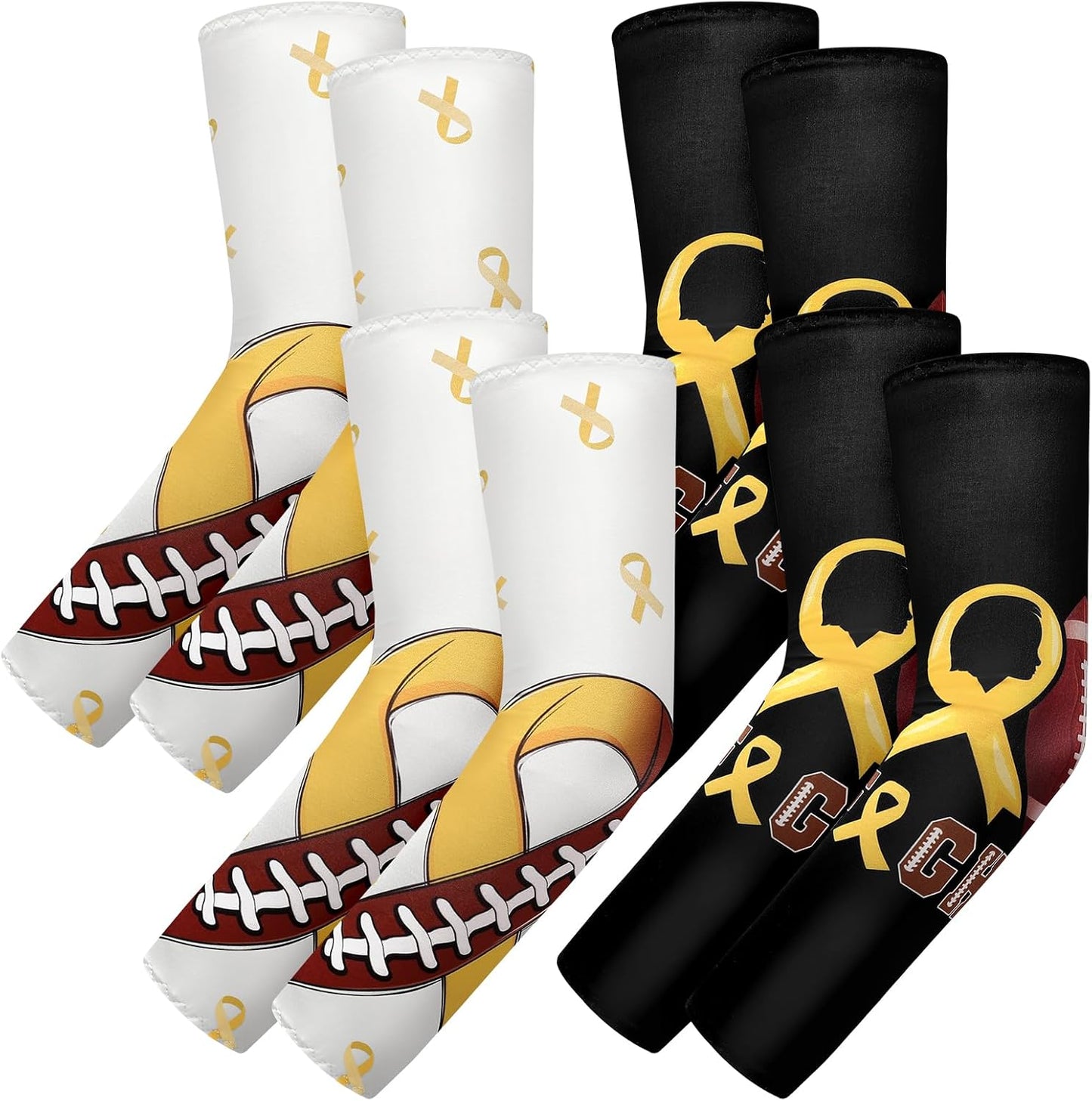 4 Pairs Childhood Cancer Awareness Arm Sleeve Football Yellow Gold Ribbon Stretchable Sleeves September Accessories Items for Women Men Team Gifts