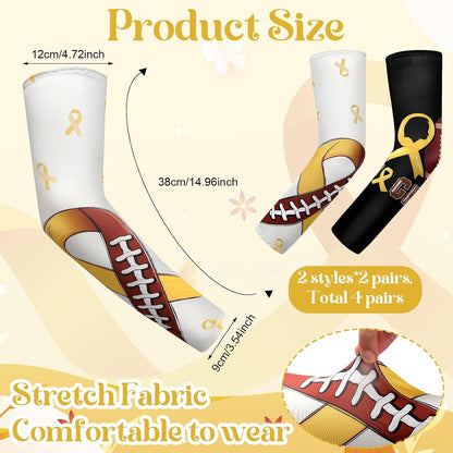 4 Pairs Childhood Cancer Awareness Arm Sleeve Football Yellow Gold Ribbon Stretchable Sleeves September Accessories Items for Women Men Team Gifts