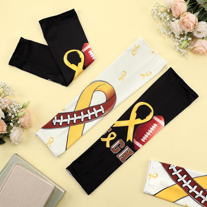 4 Pairs Childhood Cancer Awareness Arm Sleeve Football Yellow Gold Ribbon Stretchable Sleeves September Accessories Items for Women Men Team Gifts