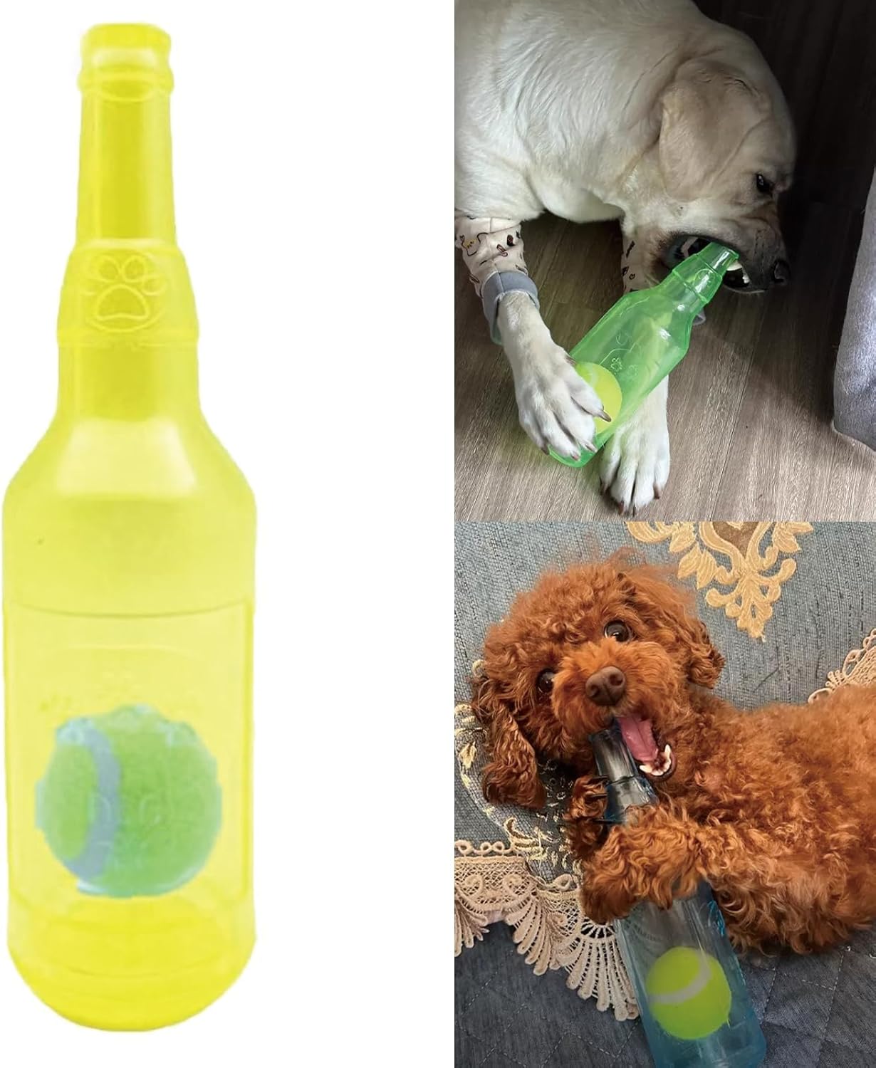 MystoneerDog Toys for Aggressive Chewers, 2025 Water Bottle Dog Toy, Best Indestructible Dog Chew Toy with Squeaky Tennis Ball (Yellow, Large)