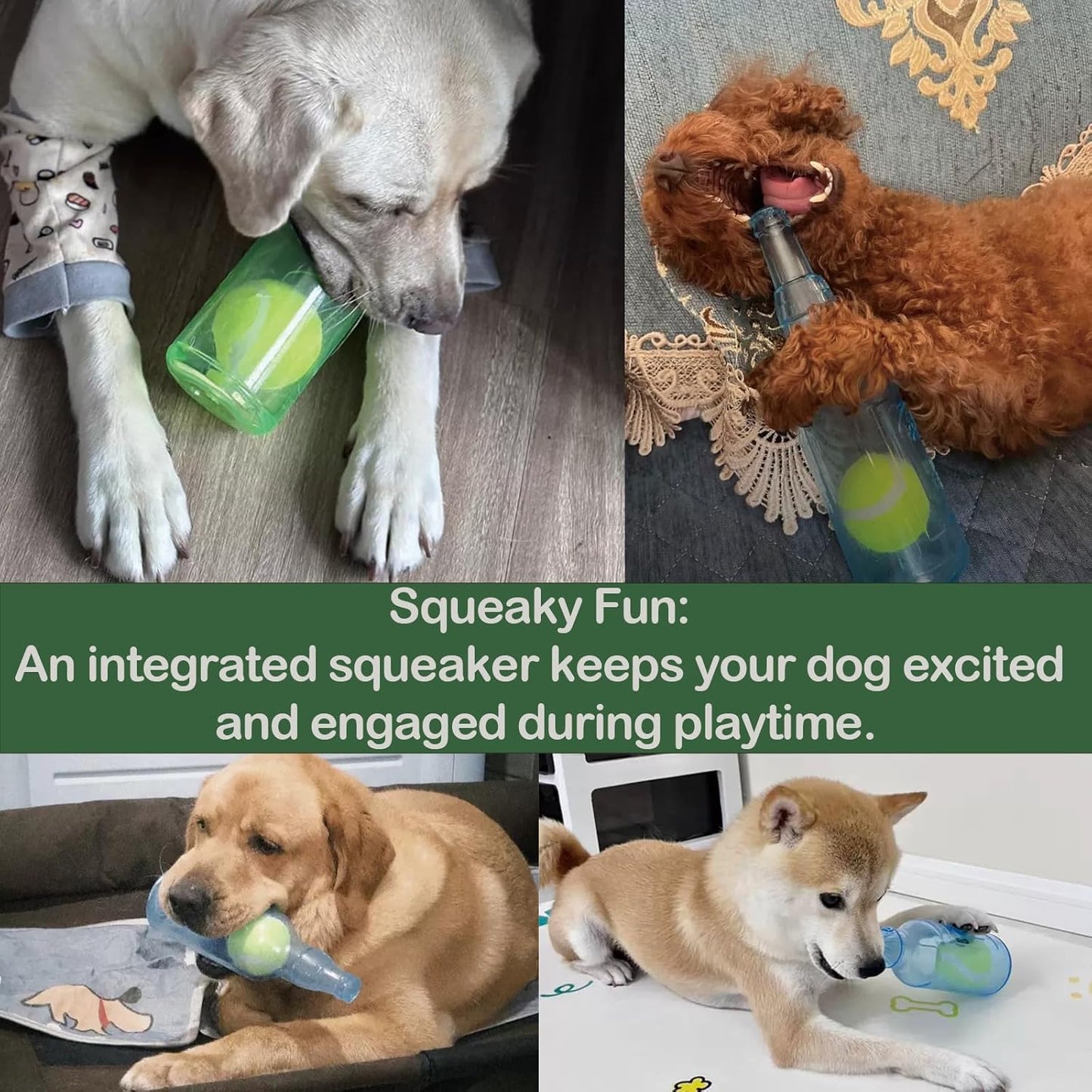 MystoneerDog Toys for Aggressive Chewers, 2025 Water Bottle Dog Toy, Best Indestructible Dog Chew Toy with Squeaky Tennis Ball (Yellow, Large)