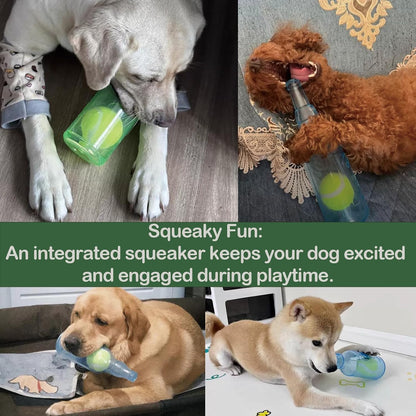 MystoneerDog Toys for Aggressive Chewers, 2025 Water Bottle Dog Toy, Best Indestructible Dog Chew Toy with Squeaky Tennis Ball (Yellow, Large)