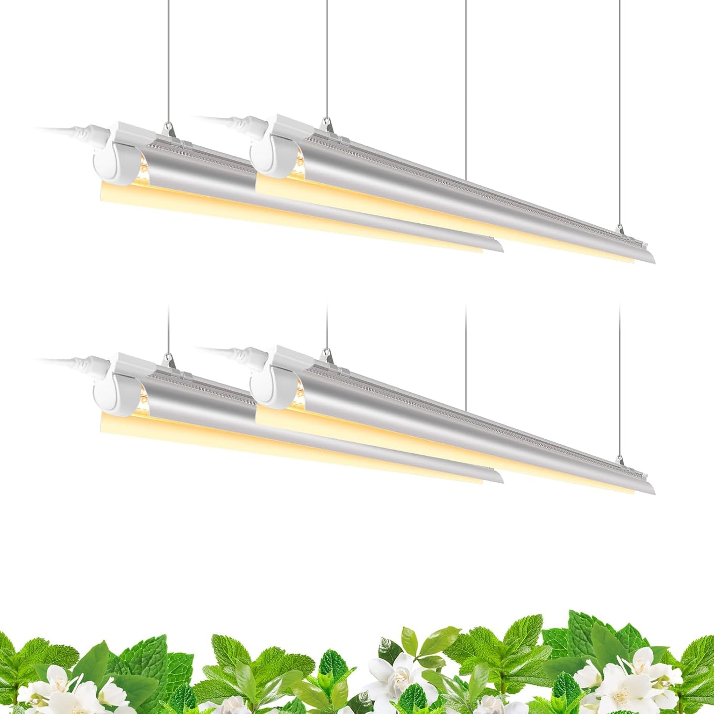 Full Spectrum LED Grow Light, 168W(4 x 42W), Grow Light Strips for Indoor Plant, 4FT Plant Grow Light, T8 Growing Lamp Fixture, Yellow, 4-Pack