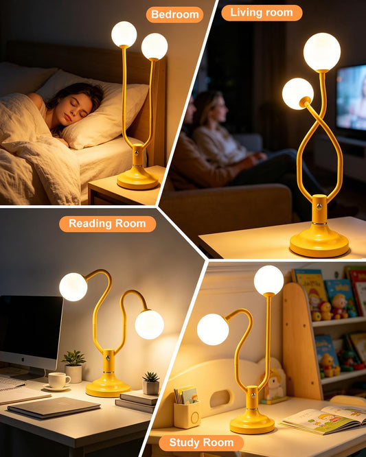 Lightdot Modern Globe Table Lamp Dimmable Yellow Ambient Night Light Nightstand Vintage Desk Lamp 2 Bulbs Included Magic DIY Arm Warmwhite Kids Bedside Lamps for Bedroom Living Room Nursery Decor Gift