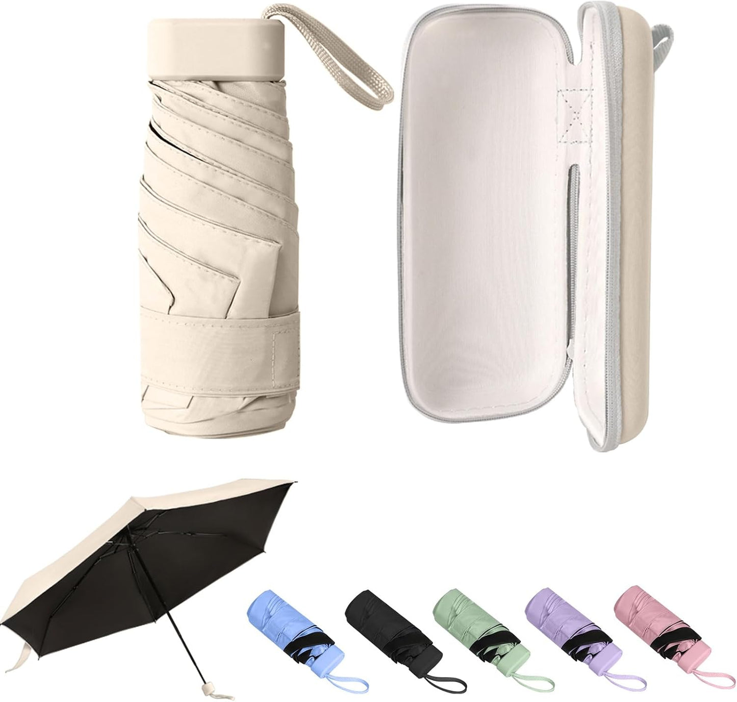 Mini Umbrella with Case – Lightweight Folding Compact Travel Accessory, Small Sun Umbrella UV Protection for Girls, Kids & Adults, Fits in Purse Pocket Backpack