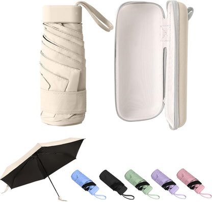 Mini Umbrella with Case – Lightweight Folding Compact Travel Accessory, Small Sun Umbrella UV Protection for Girls, Kids & Adults, Fits in Purse Pocket Backpack