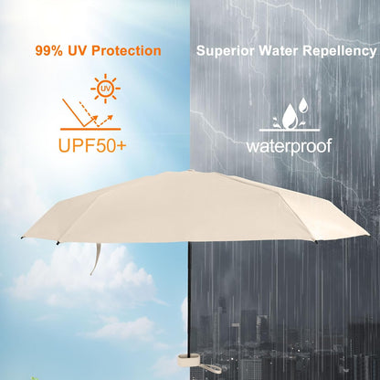 Mini Umbrella with Case – Lightweight Folding Compact Travel Accessory, Small Sun Umbrella UV Protection for Girls, Kids & Adults, Fits in Purse Pocket Backpack