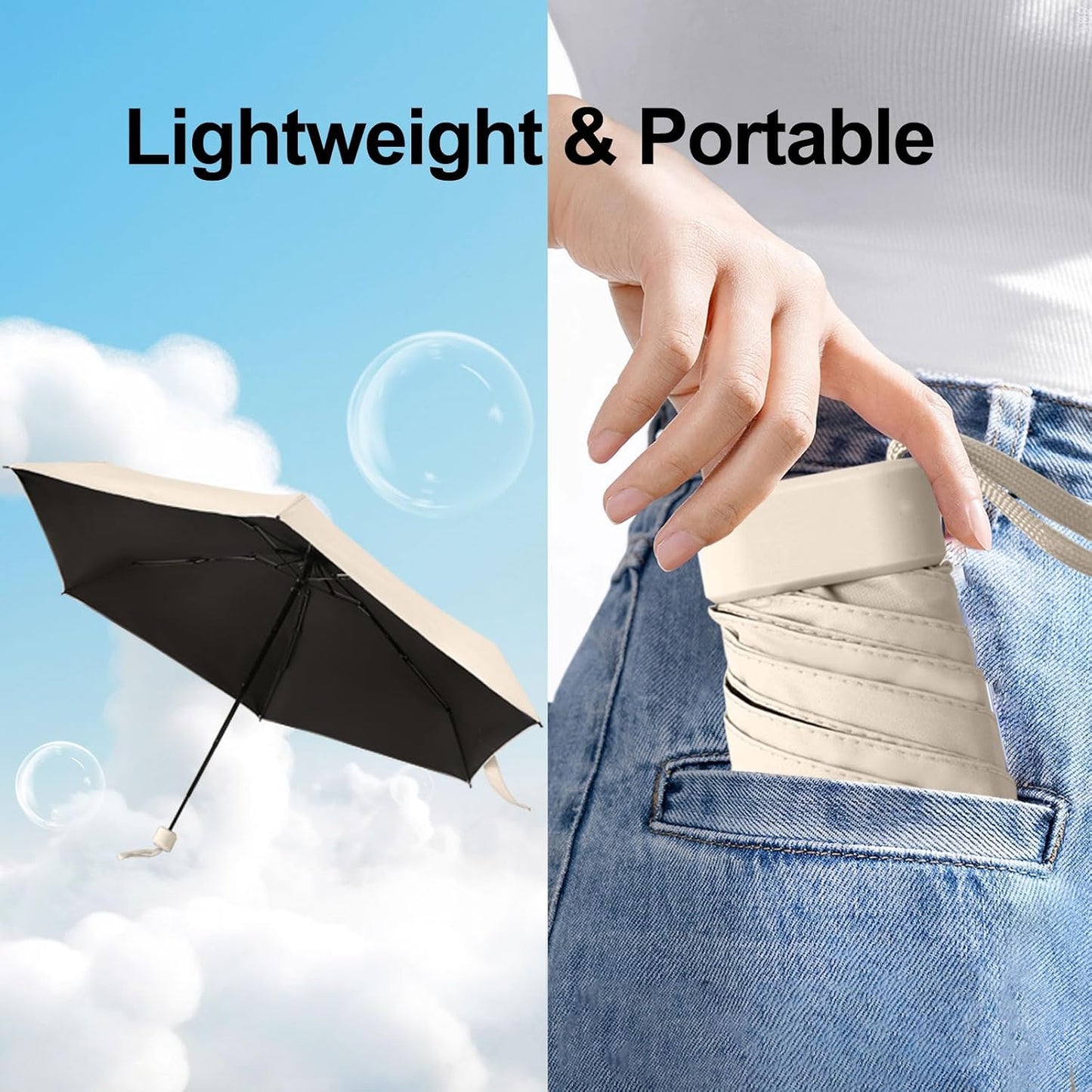 Mini Umbrella with Case – Lightweight Folding Compact Travel Accessory, Small Sun Umbrella UV Protection for Girls, Kids & Adults, Fits in Purse Pocket Backpack