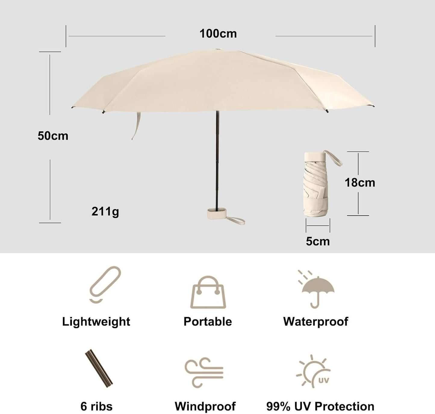 Mini Umbrella with Case – Lightweight Folding Compact Travel Accessory, Small Sun Umbrella UV Protection for Girls, Kids & Adults, Fits in Purse Pocket Backpack