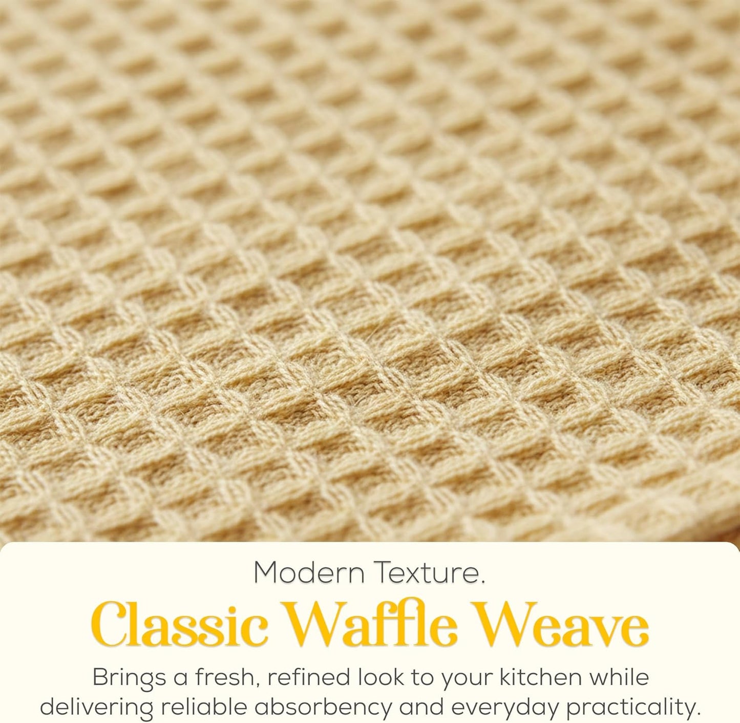 Kitchen Towels Set of 4 Dish Towels Yellow n White Waffle Weave Cotton Hand Towels, 18 x 28 Absorbent Kitchen Linens