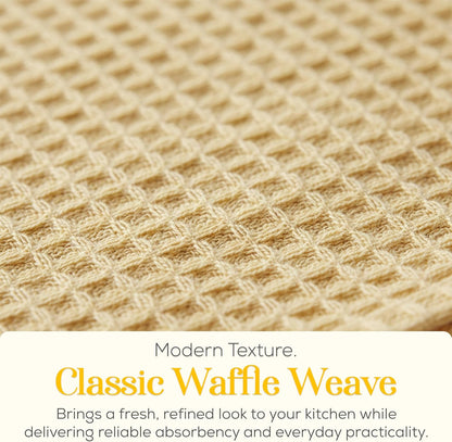 Kitchen Towels Set of 4 Dish Towels Yellow n White Waffle Weave Cotton Hand Towels, 18 x 28 Absorbent Kitchen Linens