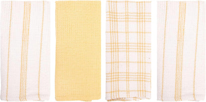 Kitchen Towels Set of 4 Dish Towels Yellow n White Waffle Weave Cotton Hand Towels, 18 x 28 Absorbent Kitchen Linens