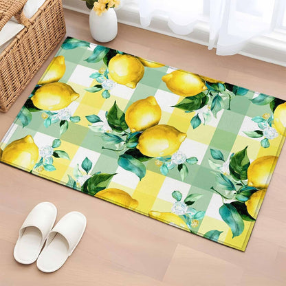 Indoor Area Rugs, Summer Lemon Fruit Green Leaf Non-Slip Rectangle Accent Area Floor Rug for Living Room Bedroom Kids Room College Dorm, 2x3ft Light Yellow Green Check