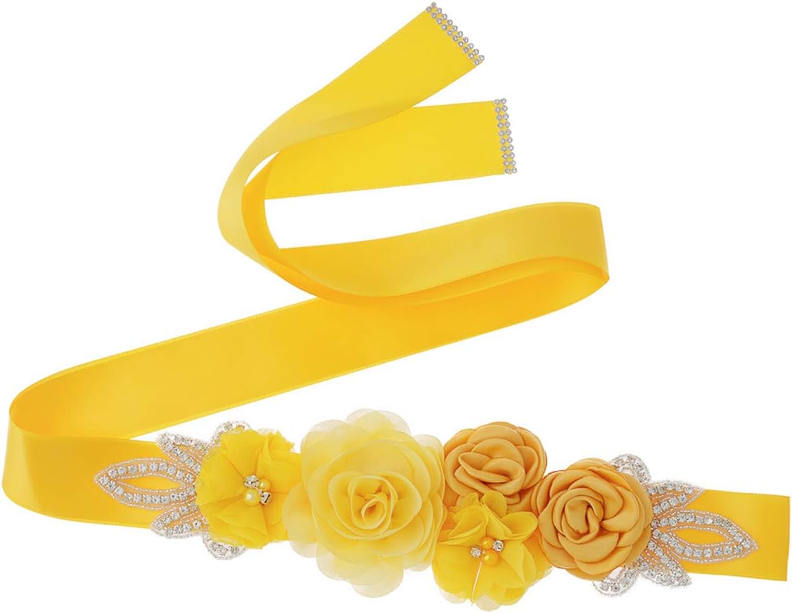 Sash Belt with Flowers Pearls Rhinestone for Wedding Bride/Baby Shower Dress
