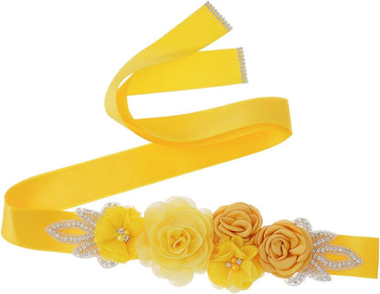 Sash Belt with Flowers Pearls Rhinestone for Wedding Bride/Baby Shower Dress